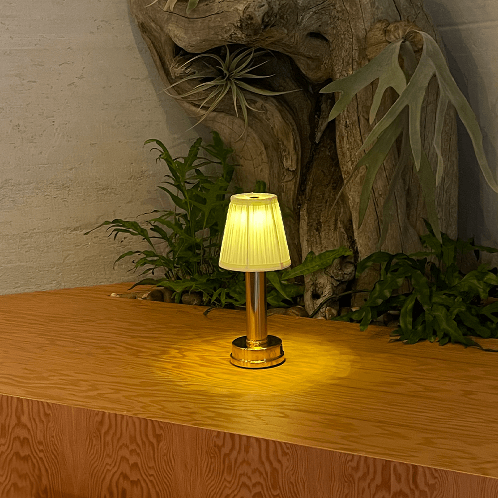 Pleated Fabric Table Lamp | Cordless Rechargeable Dining Lamp