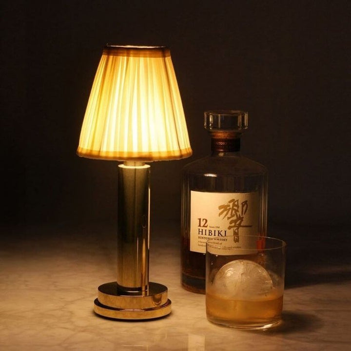 Pleated Fabric Table Lamp | Cordless Rechargeable Dining Lamp