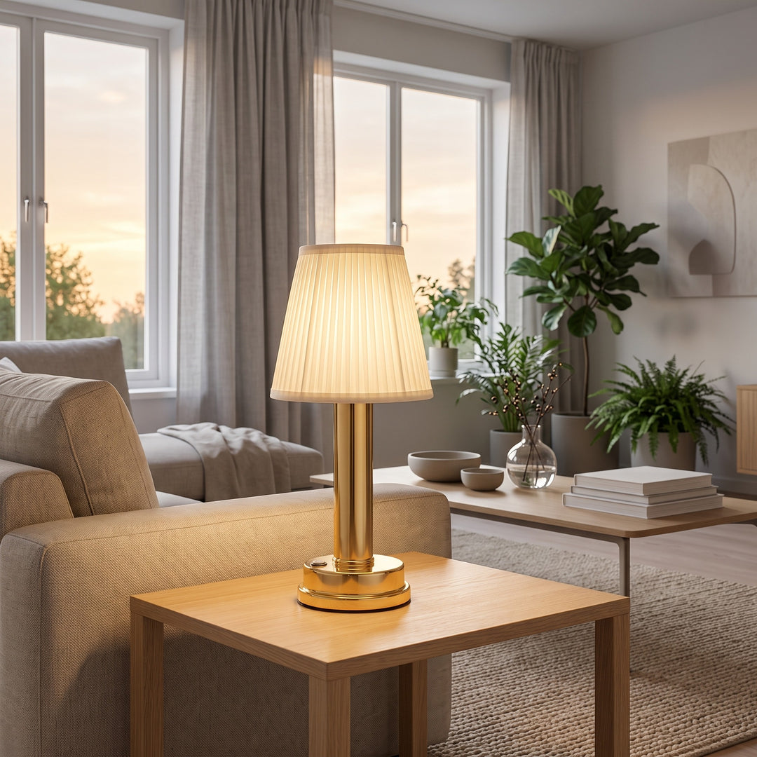 Pleated Fabric Table Lamp styled in a home interior