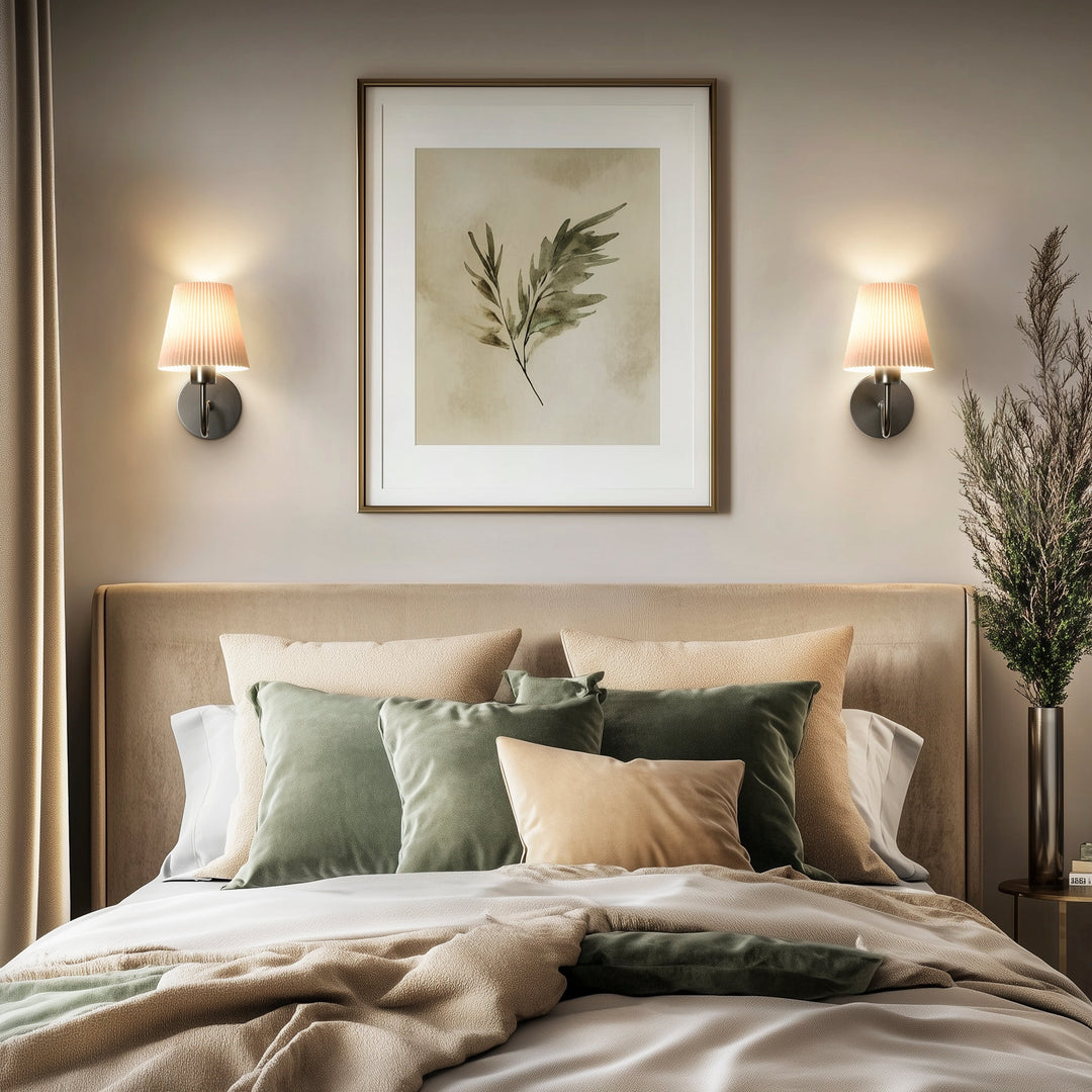Pleated Shade Wall Sconce | Curved Wireless Stick-On Wall Lights