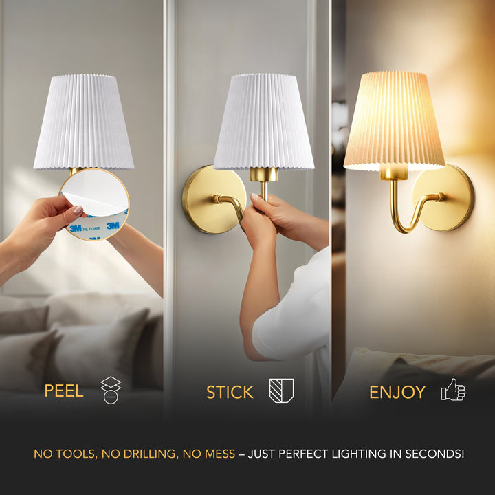 Pleated Shade Wall Sconce | Curved Wireless Stick-On Wall Lights