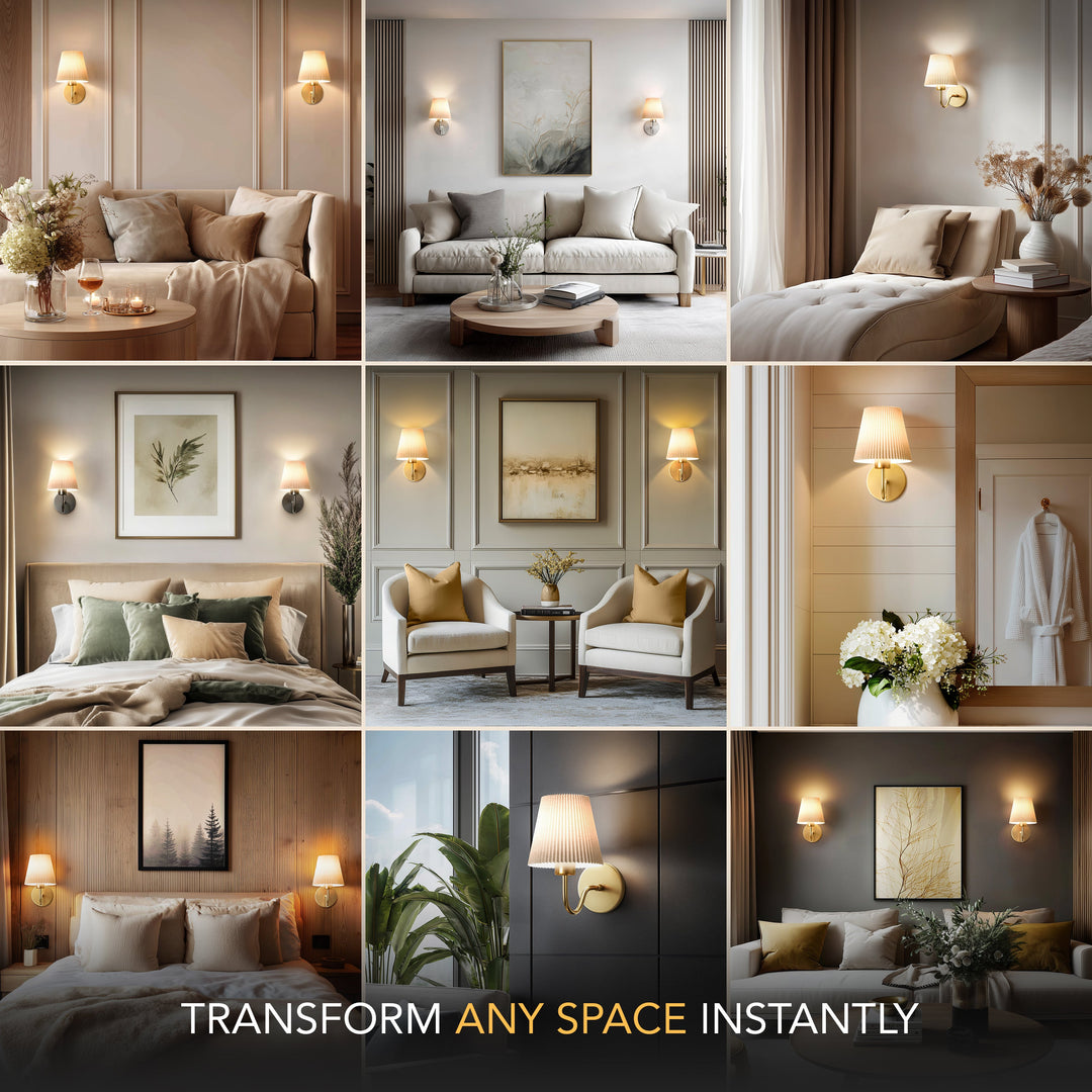 Pleated Shade Wall Sconce | Curved Wireless Stick-On Wall Lights