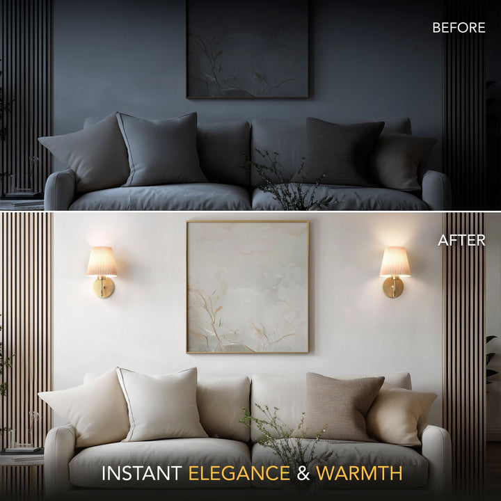 Pleated Shade Wall Sconce | Curved Wireless Stick-On Wall Lights