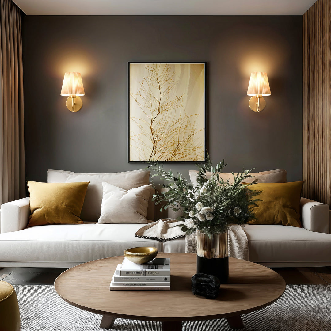 Pleated Shade Wall Sconce | Curved Wireless Stick-On Wall Lights