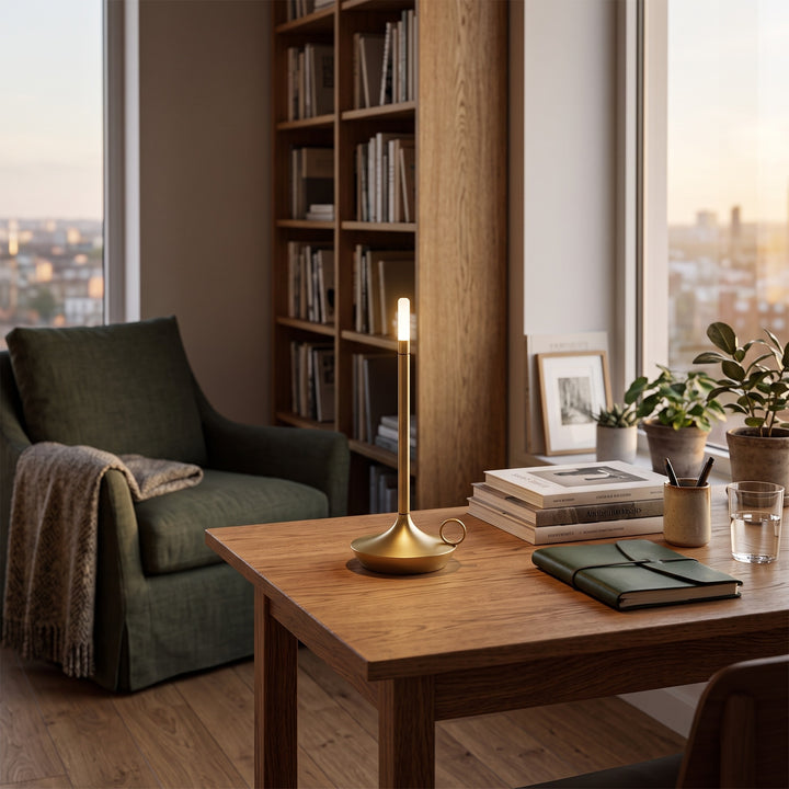 Portable Table Lamp - Candlestick Base with Tube Shade