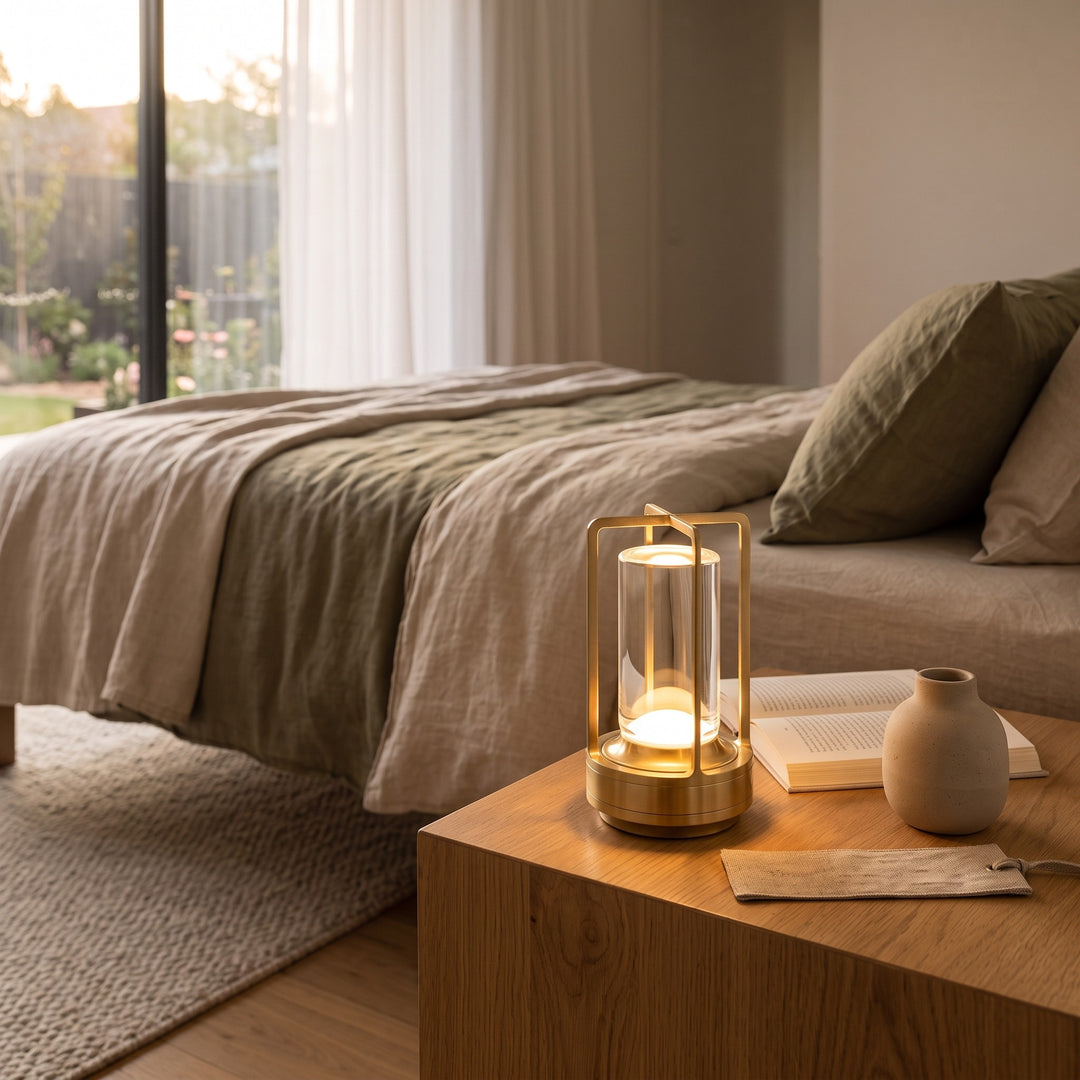 Portable Table Lamp - Cylindrical Shade with Frame Base