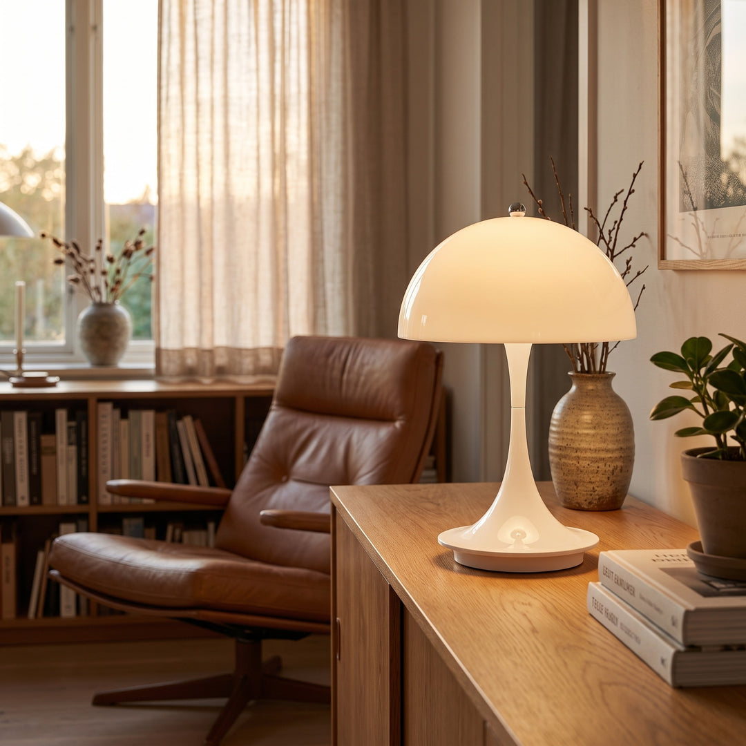 Portable Table Lamp - Domed Shade with Flared Stem Base