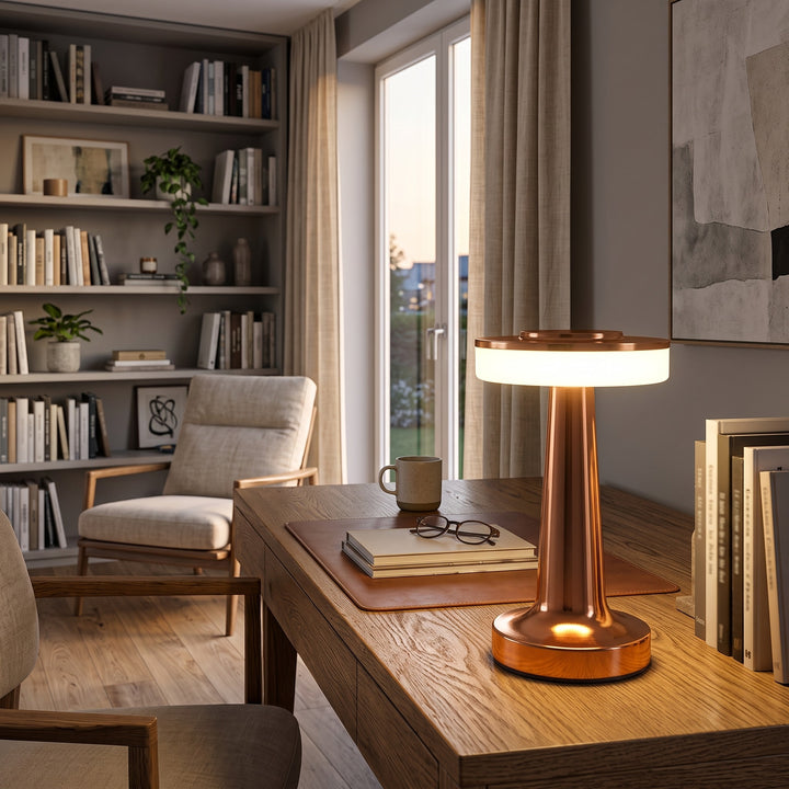 Portable Table Lamp - Round Disc Top with Illuminated Band