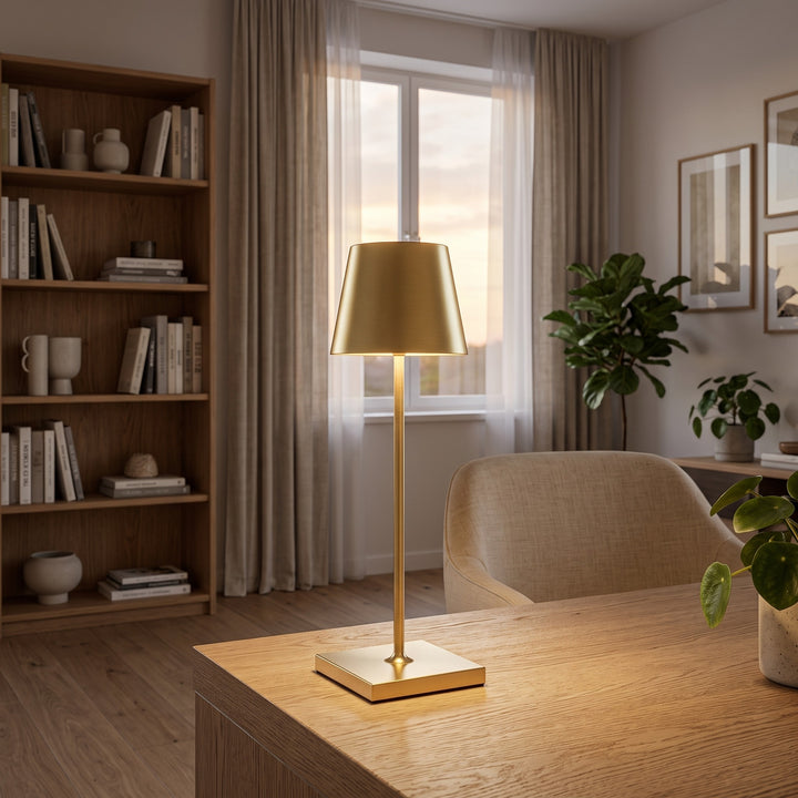 Portable Table Lamp - Tapered Shade with Slim Stem