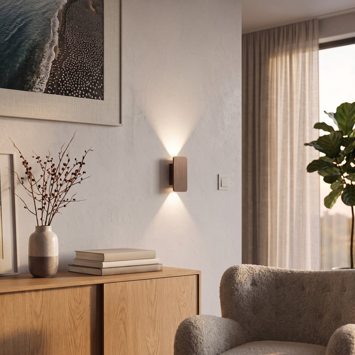 Rectangular Up Down Wall Light styled in a home interior