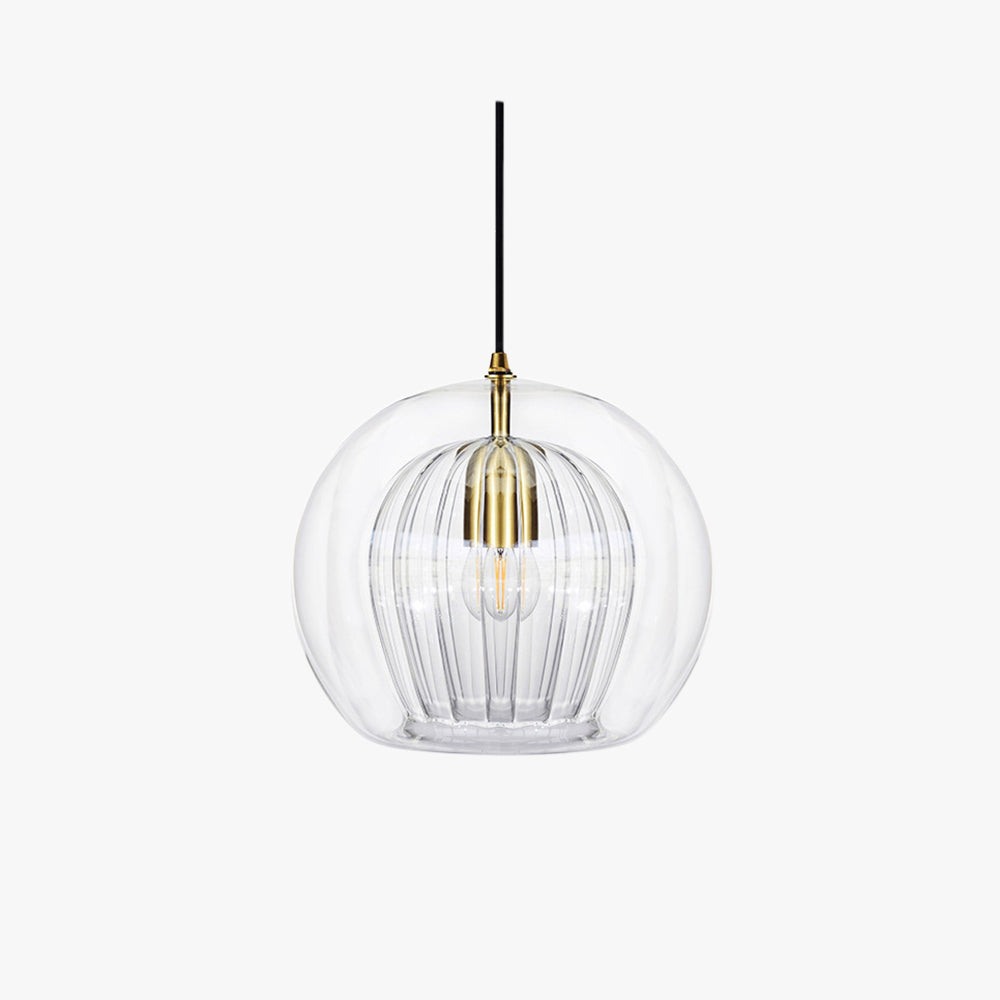 Ribbed Glass Globe Pendant Light in Clear