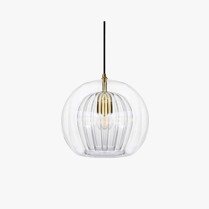 Ribbed Glass Globe Pendant Light in Clear