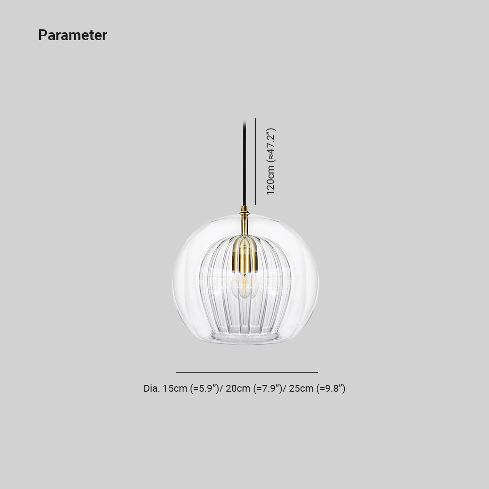Ribbed Glass Globe Pendant Light | Clear & Amber Dining Pendant