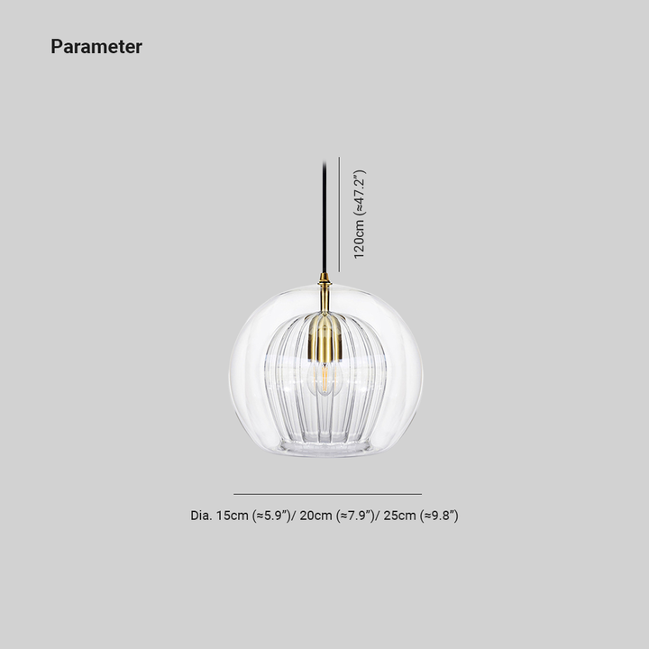 Ribbed Glass Globe Pendant Light | Clear & Amber Dining Pendant