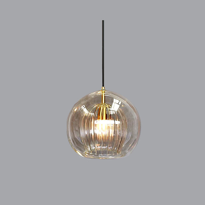Ribbed Glass Globe Pendant Light in Amber
