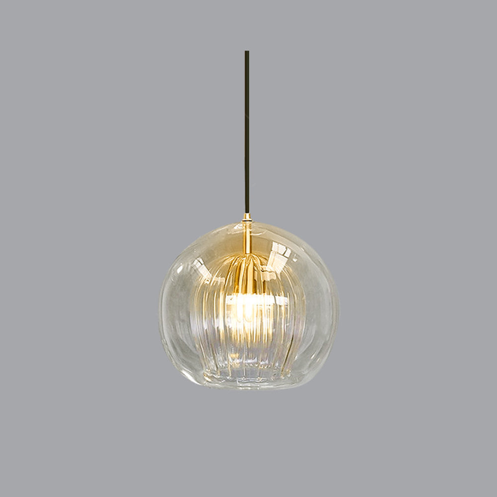 Ribbed Glass Globe Pendant Light in Clear