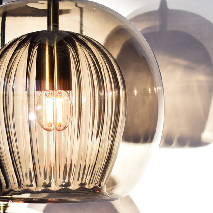 Ribbed Glass Globe Pendant Light | Clear & Amber Dining Pendant
