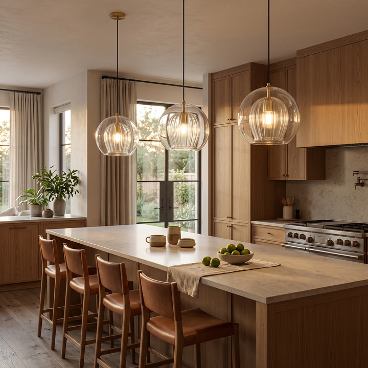 Ribbed Glass Globe Pendant Light styled in a home interior