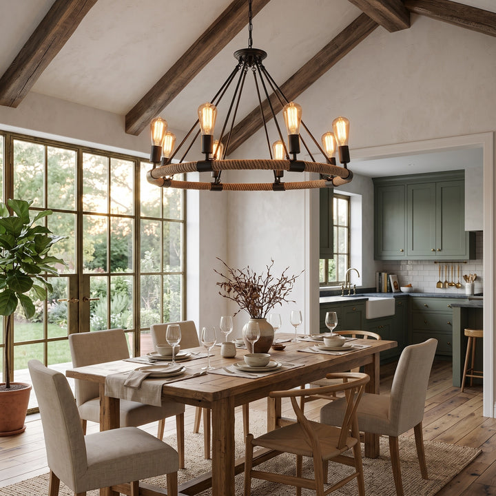 Rope Wheel Chandelier styled in a home interior