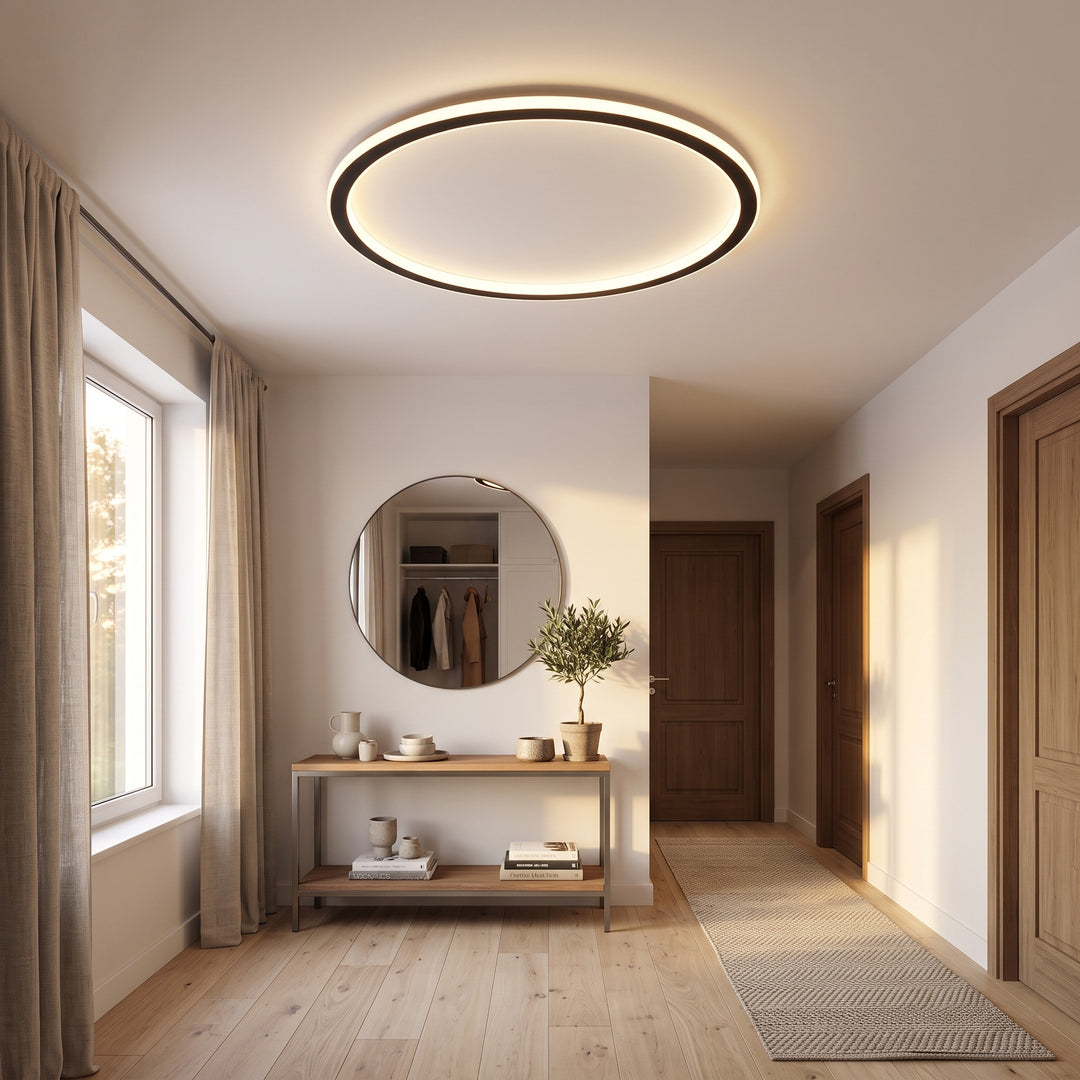 Round LED Flush Ceiling Light styled in a home interior