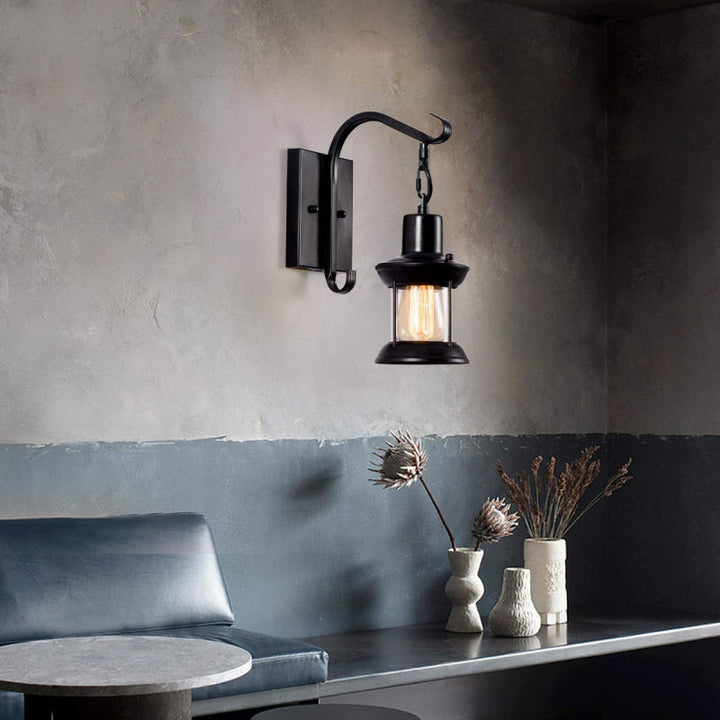 Rustic Lantern Wall Light in Black
