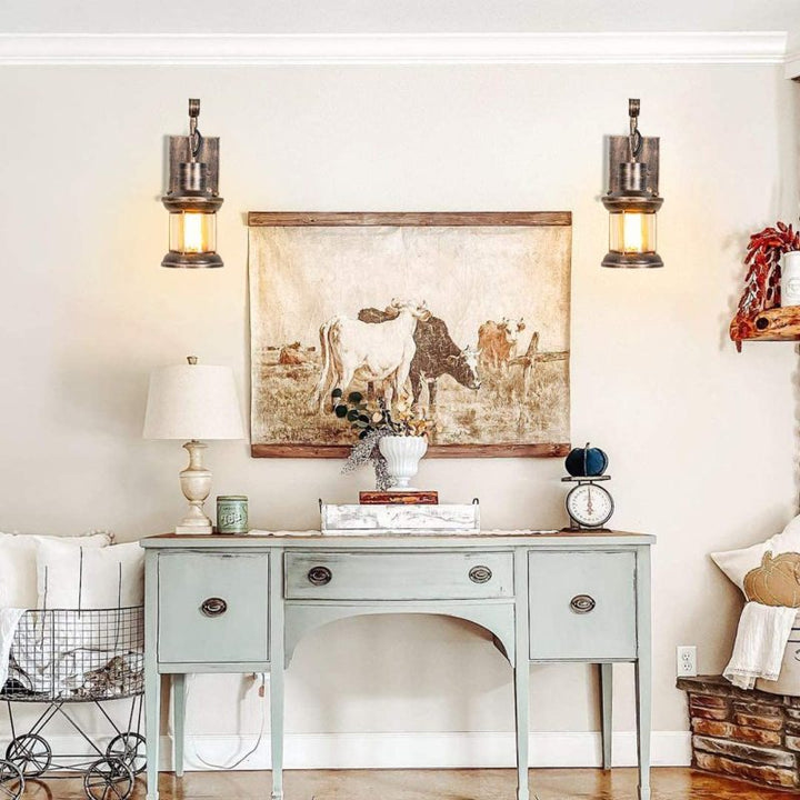 Rustic Lantern Wall Light in Bronze