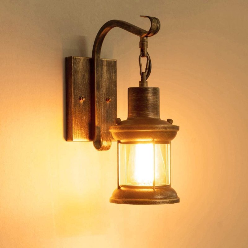 Rustic Lantern Wall Light in Bronze