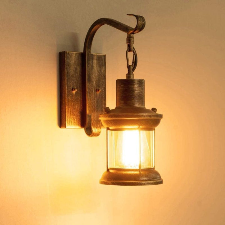 Rustic Lantern Wall Light in Bronze