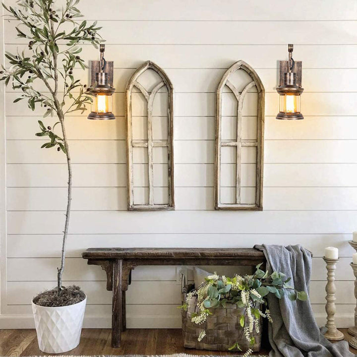 Rustic Lantern Wall Light in Bronze