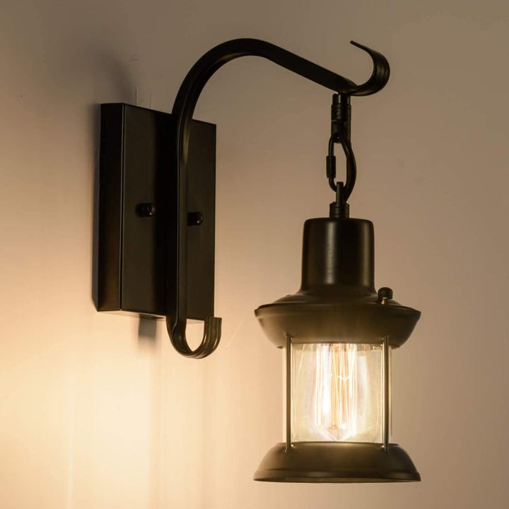 Rustic Lantern Wall Light in Black