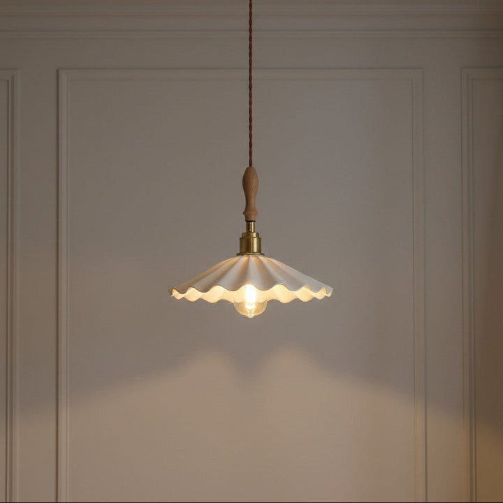 Scalloped Ceramic Pendant Light | Scandinavian Gold Dining Pendant
