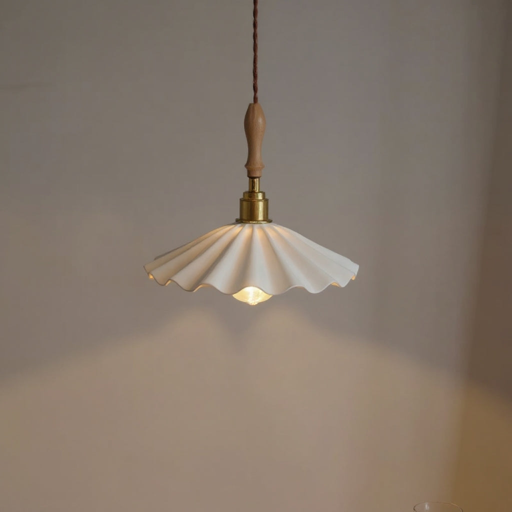 Scalloped Ceramic Pendant Light | Scandinavian Gold Dining Pendant