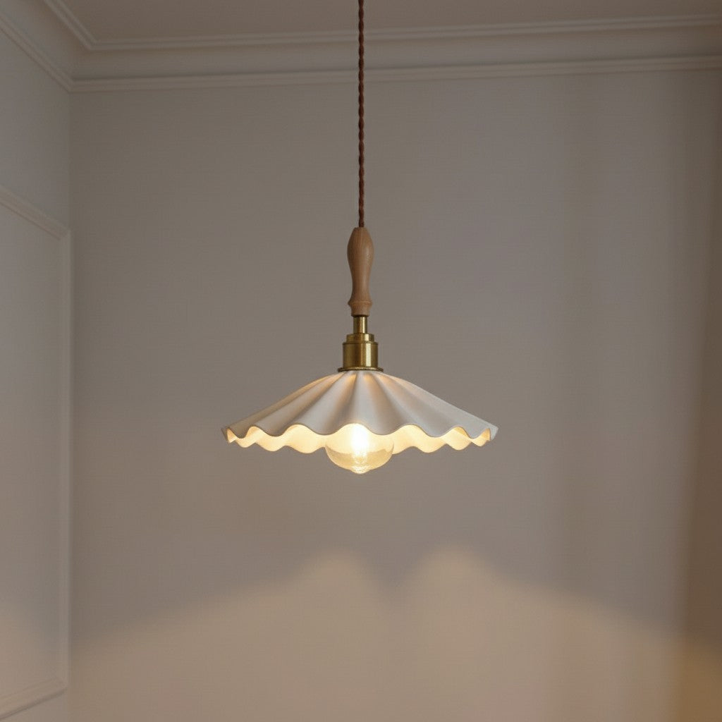 Scalloped Ceramic Pendant Light | Scandinavian Gold Dining Pendant