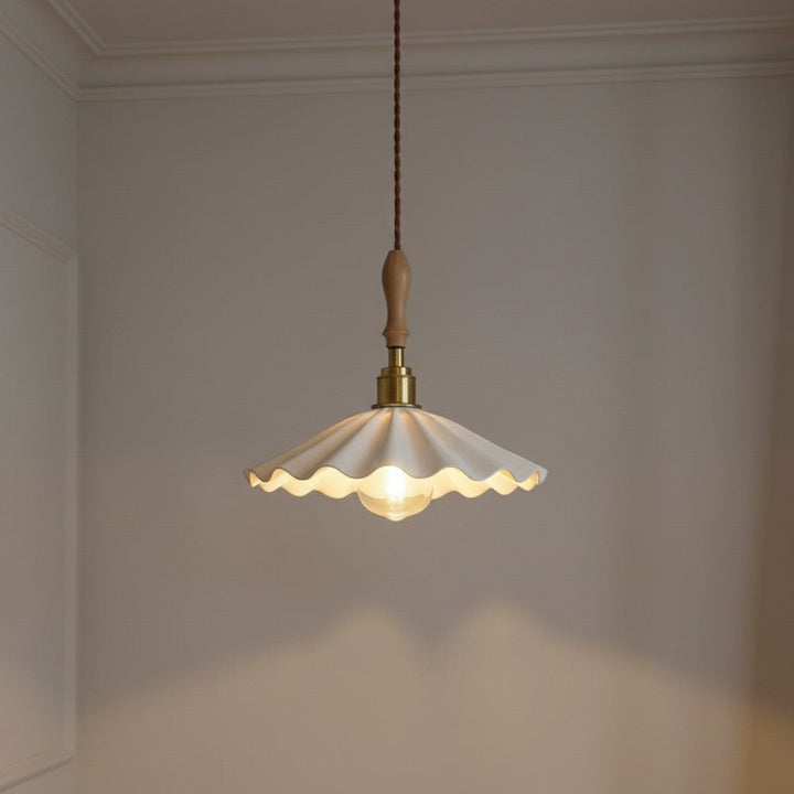 Scalloped Ceramic Pendant Light | Scandinavian Gold Dining Pendant