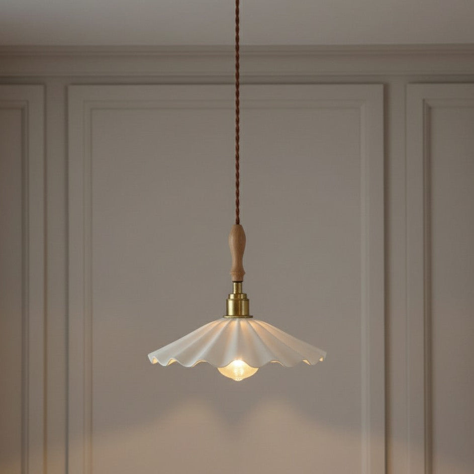 Scalloped Ceramic Pendant Light | Scandinavian Gold Dining Pendant