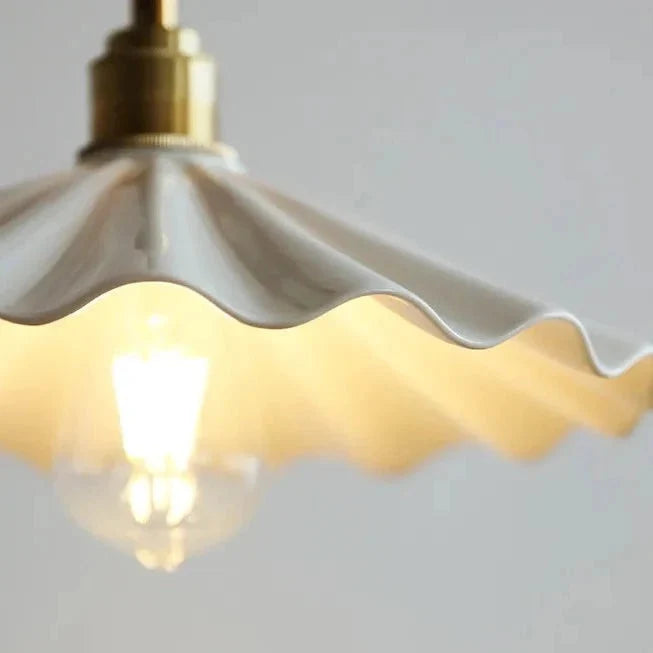 Scalloped Ceramic Pendant Light | Scandinavian Gold Dining Pendant