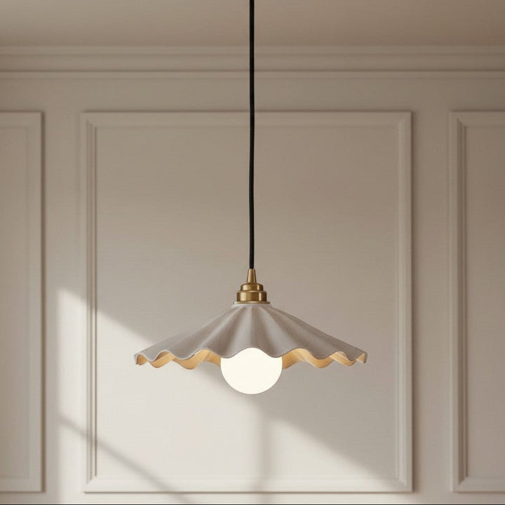 Scalloped Ceramic Pendant Light | Scandinavian Gold Dining Pendant