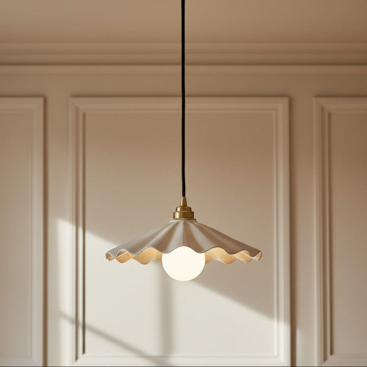Scalloped Ceramic Pendant Light | Scandinavian Gold Dining Pendant