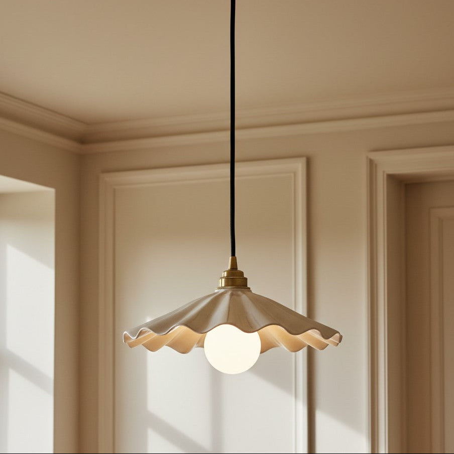 Scalloped Ceramic Pendant Light | Scandinavian Gold Dining Pendant