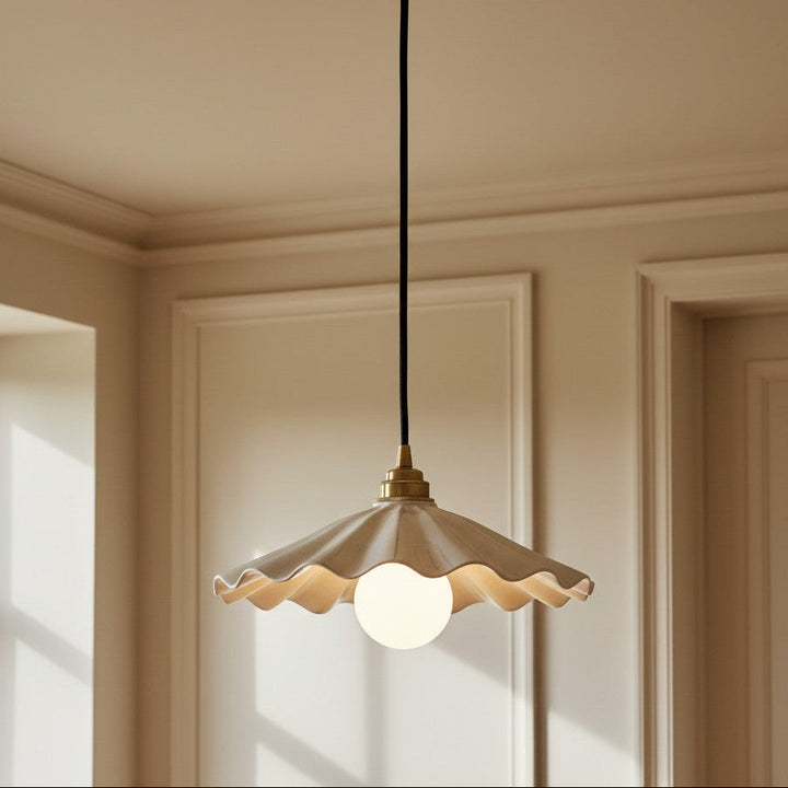 Scalloped Ceramic Pendant Light | Scandinavian Gold Dining Pendant
