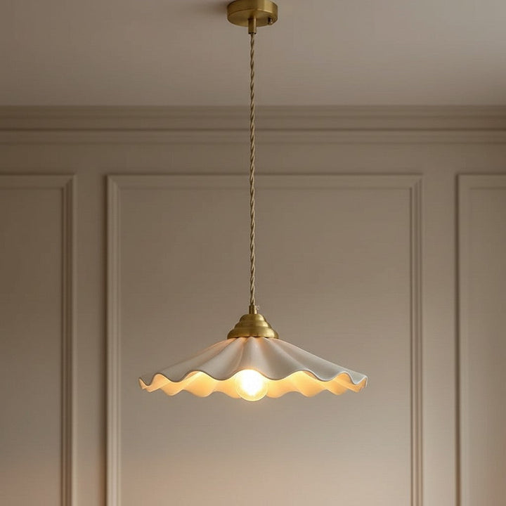 Scalloped Ceramic Pendant Light | Scandinavian Gold Dining Pendant