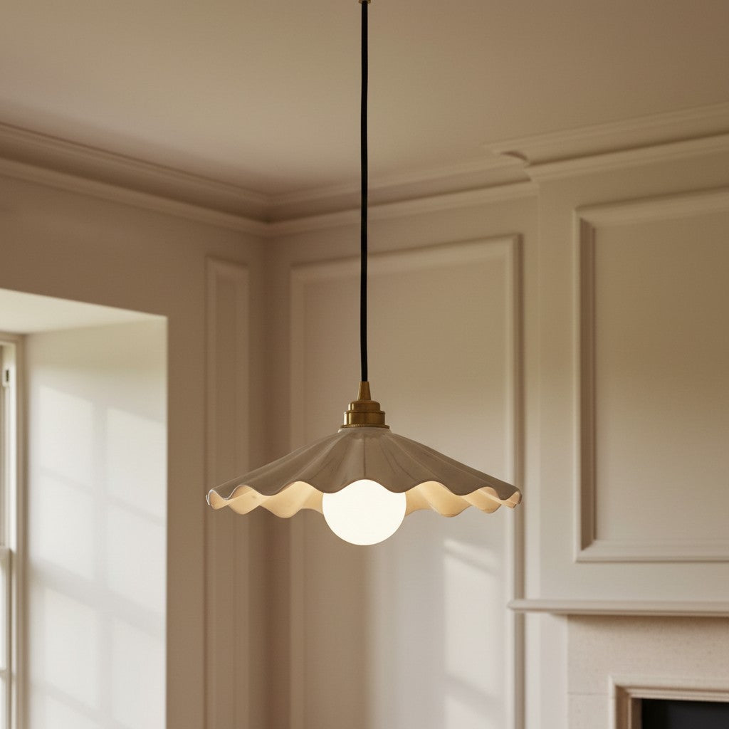 Scalloped Ceramic Pendant Light | Scandinavian Gold Dining Pendant