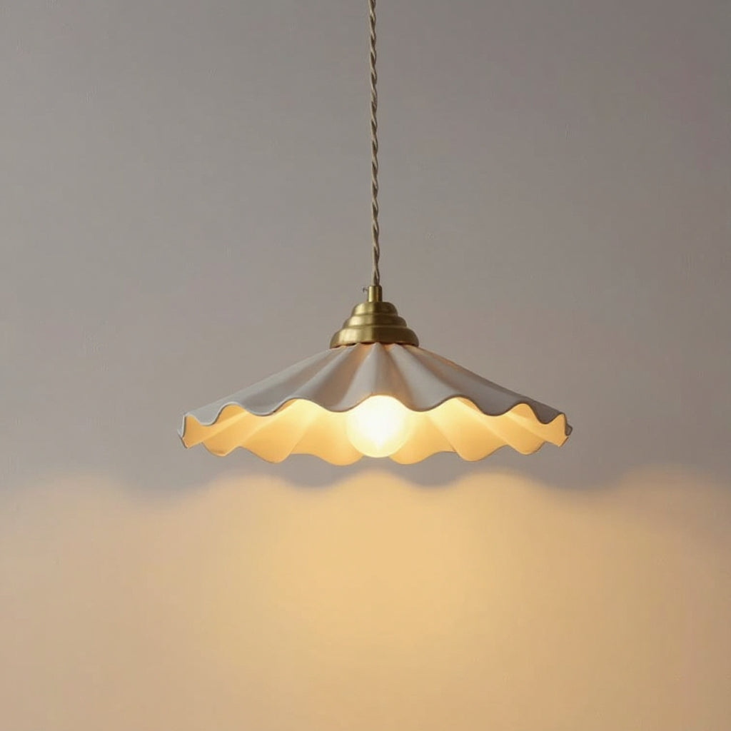 Scalloped Ceramic Pendant Light | Scandinavian Gold Dining Pendant