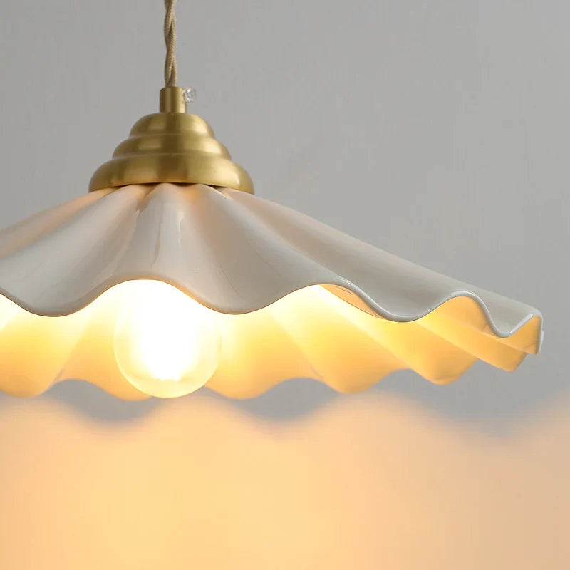 Scalloped Ceramic Pendant Light | Scandinavian Gold Dining Pendant