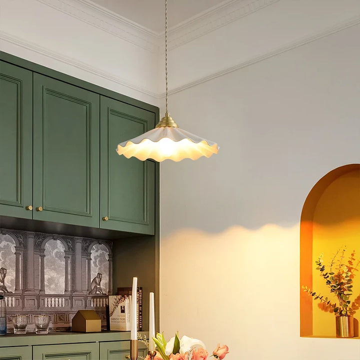 Scalloped Ceramic Pendant Light | Scandinavian Gold Dining Pendant