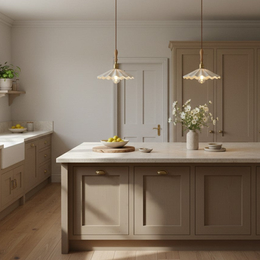 Scalloped Ceramic Pendant Light | Scandinavian Gold Dining Pendant