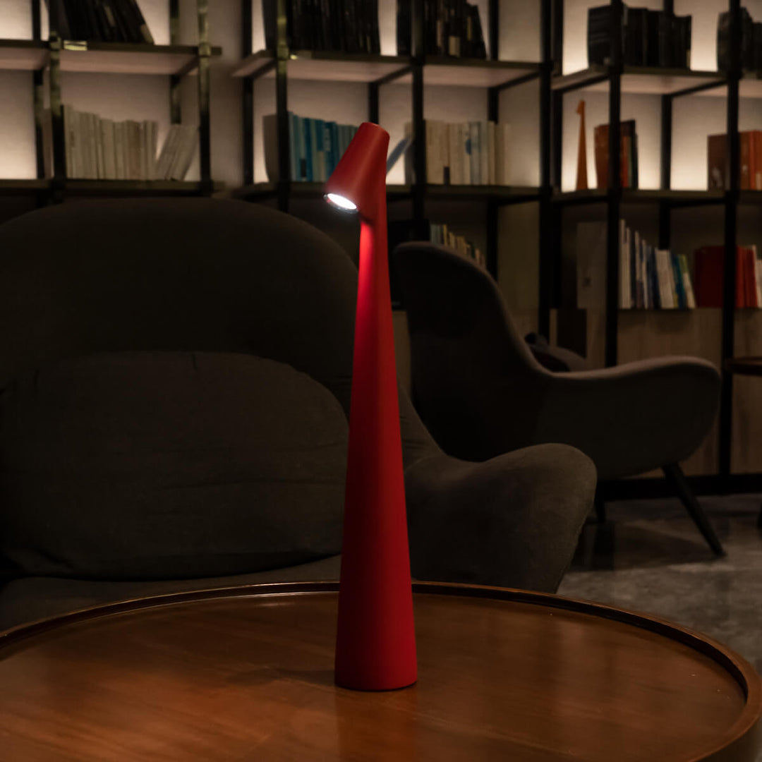 Sculptural Cone Table Lamp in Red
