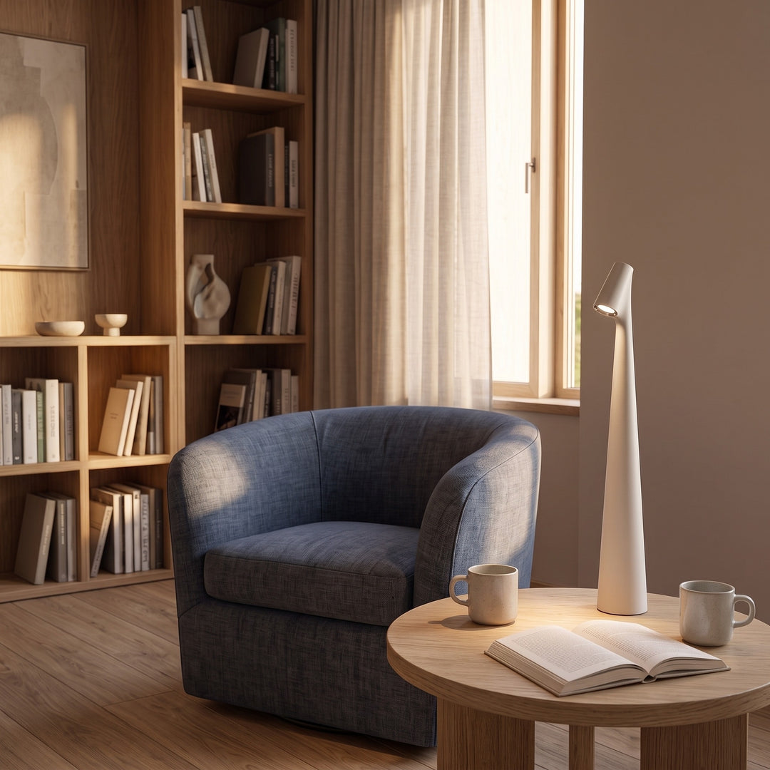 Sculptural Cone Table Lamp styled in a home interior