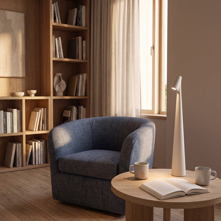 Sculptural Cone Table Lamp styled in a home interior