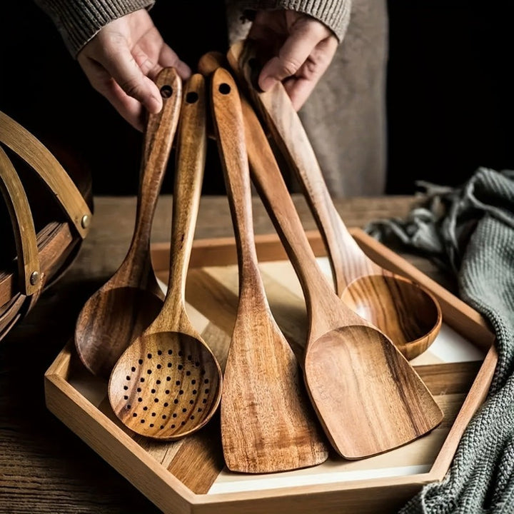 Set - 5-Piece Wooden Kitchen Utensil Set